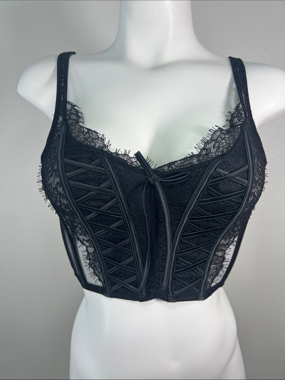 Victoria's Secret Dream Angels Black Lace Corset Bustier Bralette SMALL